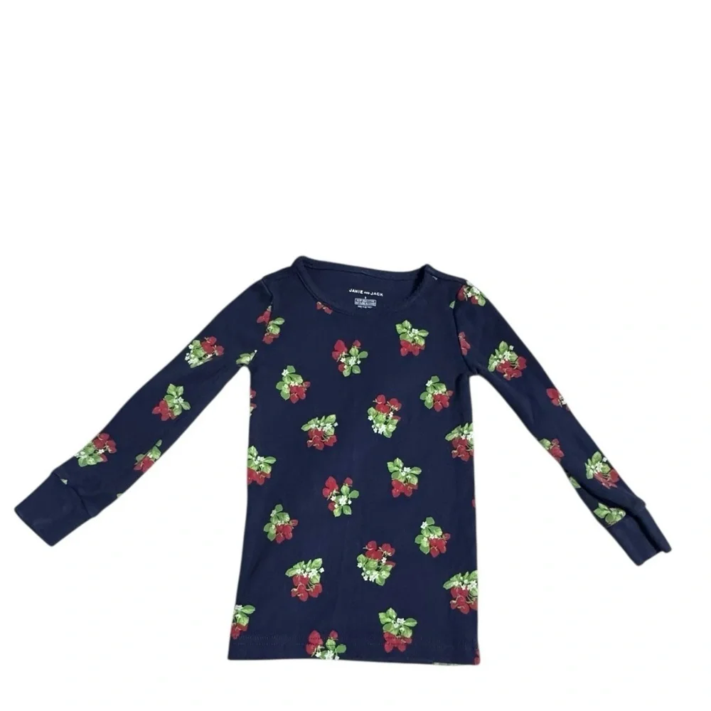 Janie and Jack Girls 3Pajama Set Long Sleeve blue with strawberries